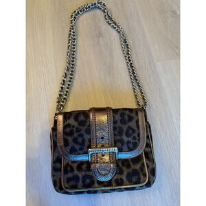 Brighton Leopard Convertible Crossbody Purse with Buckle Detail